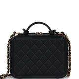 Chanel Medium CC Filigree Vanity Case Black Caviar Antique Gold Hardware