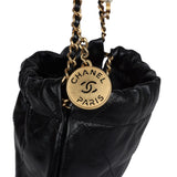 Chanel Mini 22 Bag Black Aged Calfskin and Pearl Antique Gold Hardware