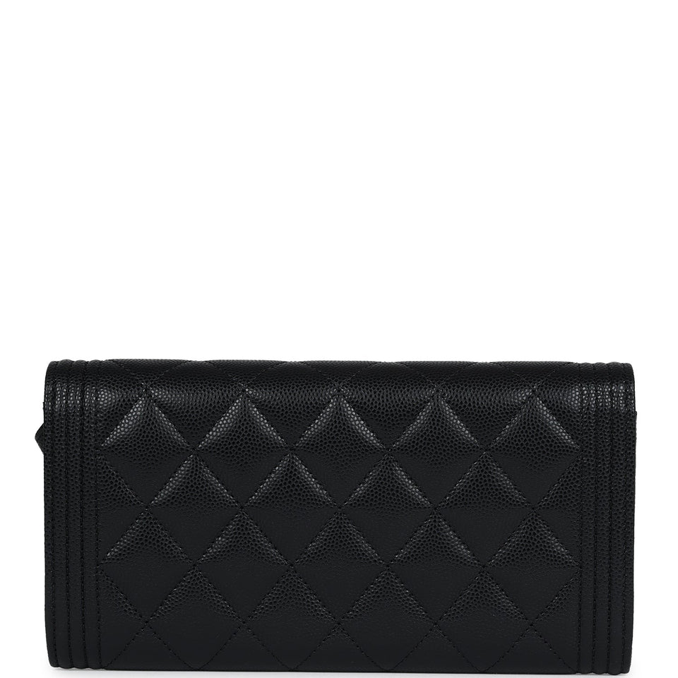 Chanel Boy Long Flap Wallet Black Caviar Aged Ruthenium Hardware