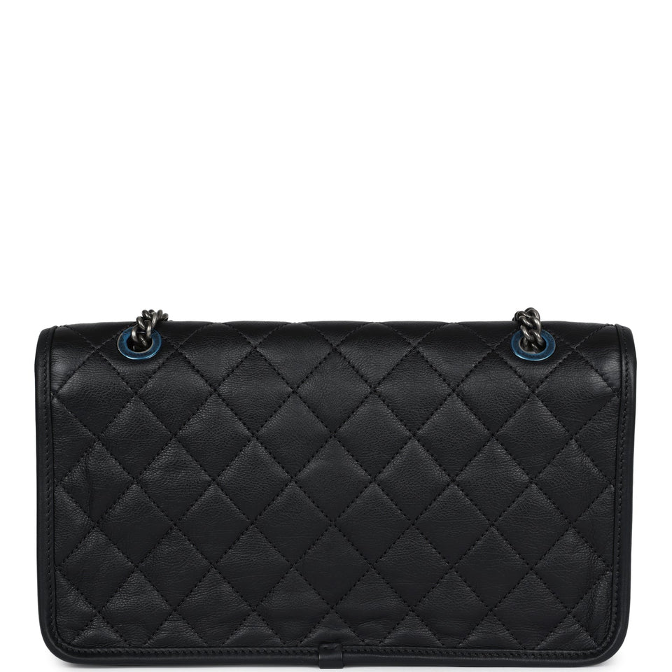 Chanel French Riviera Flap Bag Black Calfskin Aged Ruthenium Hardware