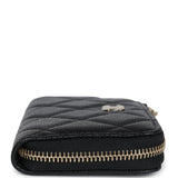 Chanel Classic Zipped Key Holder Case Black Caviar Light Gold Hardware