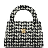Chanel Small Kelly Shopper Black and White Houndstooth Tweed Brushed Gold Hardware