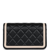 Chanel Flap Phone Holder with Chain Black and Light Beige Lambskin Light Gold Hardware
