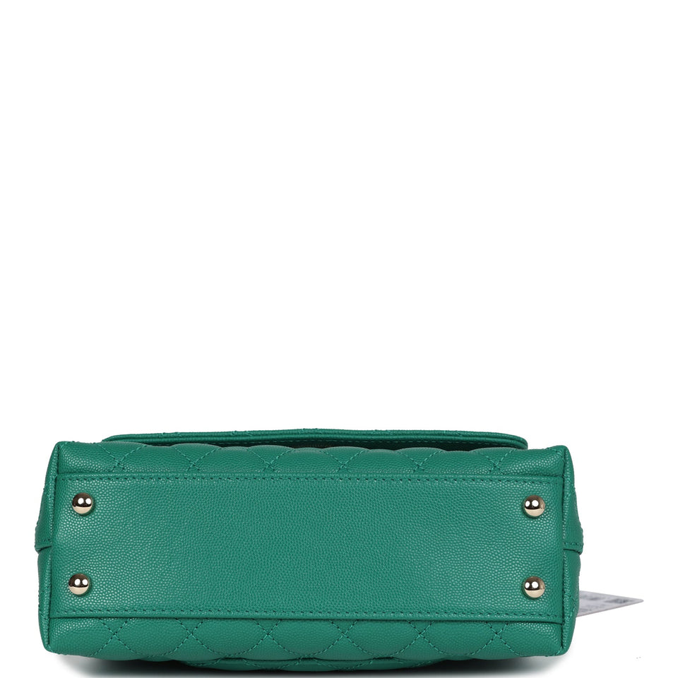 Chanel Small Coco Top Handle Flap Bag Dark Green Caviar Light Gold Hardware