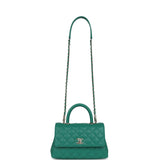 Chanel Small Coco Top Handle Flap Bag Dark Green Caviar Light Gold Hardware