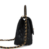 Chanel Medium Coco Top Handle Black Chevron Caviar Brushed Gold Hardware