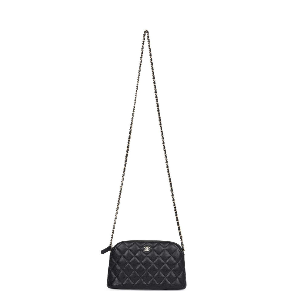 Chanel Small Clutch with Chain Crossbody Bag Black Caviar Light Gold Hardware