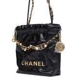 Chanel Mini 22 Bag Black Calfskin Pearls & Gold Hardware