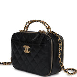 Chanel Small Pick Me Up Top Handle Vanity Case Black Caviar Brushed Gold Hardware