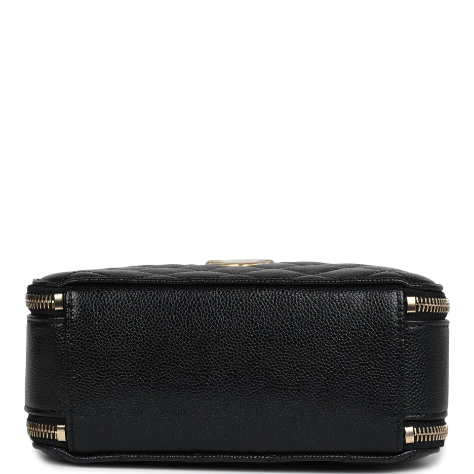 Chanel Small Pick Me Up Top Handle Vanity Case Black Caviar Brushed Gold Hardware