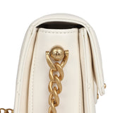 Chanel Mini Round Messenger Flap Bag White Caviar Antique Gold Hardware