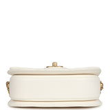 Chanel Mini Round Messenger Flap Bag White Caviar Antique Gold Hardware