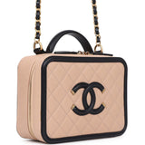 Chanel Medium CC Filigree Vanity Case Black and Beige Caviar Antique Gold Hardware