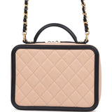 Chanel Medium CC Filigree Vanity Case Black and Beige Caviar Antique Gold Hardware