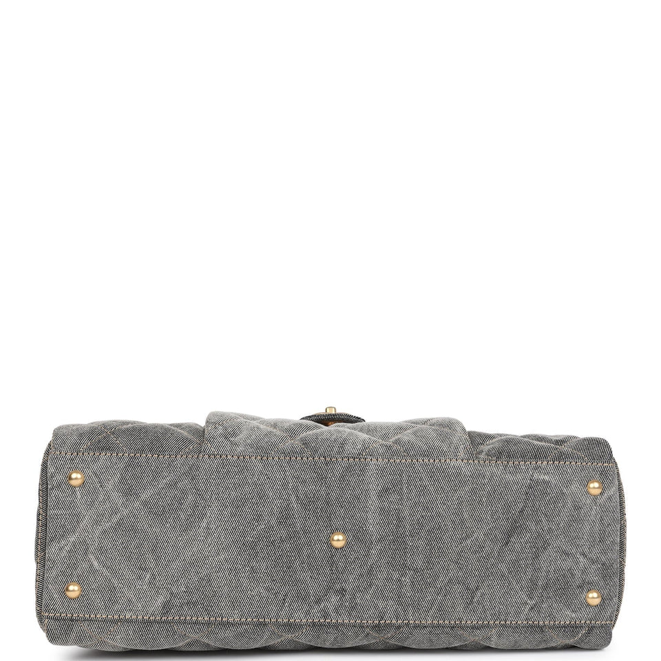 Chanel Maxi Bowling Bag Light Grey Washed Denim Antique Gold Hardware
