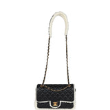 Chanel Medium Muff Shearling Flap Bag Black and White Lambskin and Shearling Brushed Gold Hardware