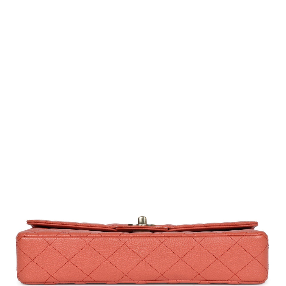 Chanel Classic East West Single Flap Coral Caviar Light Gold Hardware