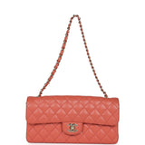 Chanel Classic East West Single Flap Coral Caviar Light Gold Hardware