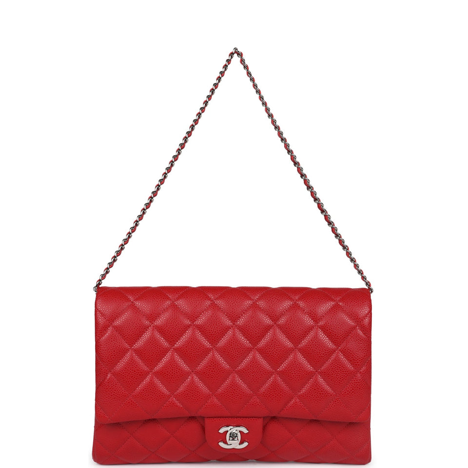 Chanel Clutch with Chain Bag Red Caviar Silver Hardware - Remaining Balance