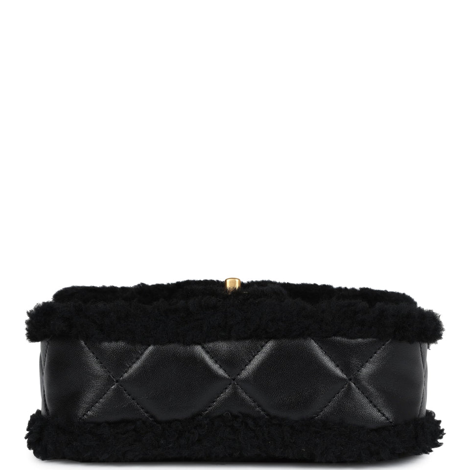 Chanel Mini Shearling Flap Bag Black Lambskin Brushed Gold Hardware