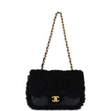 Chanel Mini Shearling Flap Bag Black Lambskin Brushed Gold Hardware