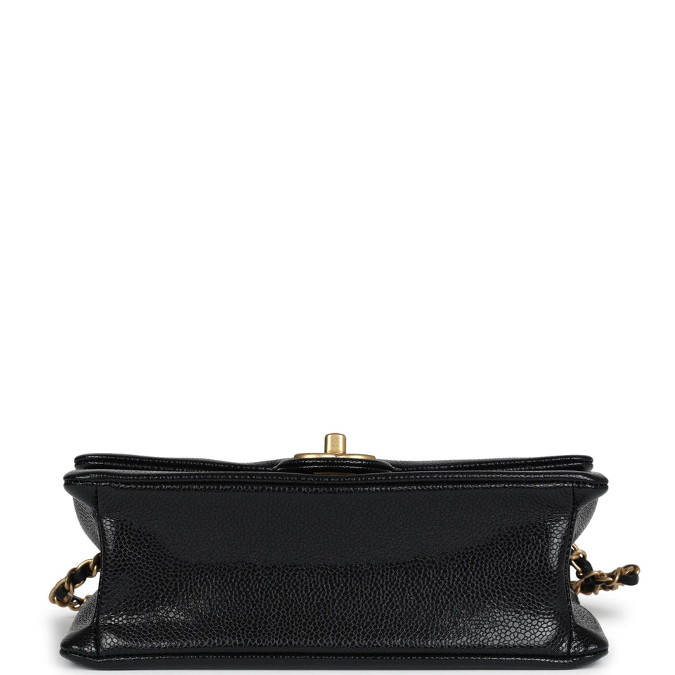 Chanel Small Flap Bag Black Shiny Grained Calfskin Brushed Gold Hardware