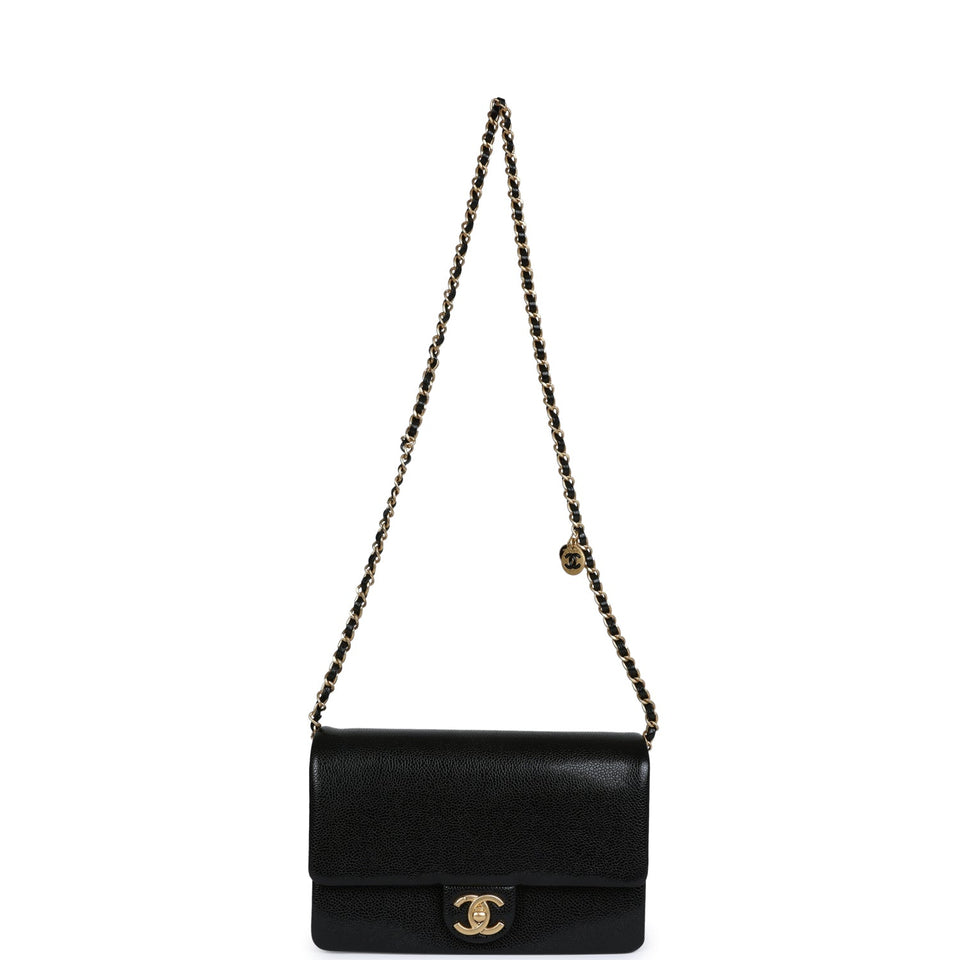 Chanel Small Flap Bag Black Shiny Grained Calfskin Brushed Gold Hardware