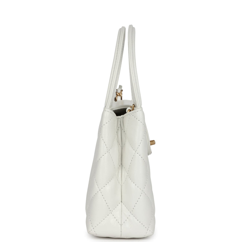Chanel Small Kelly Shopper White Shiny Aged Calfskin Brushed Gold Hardware