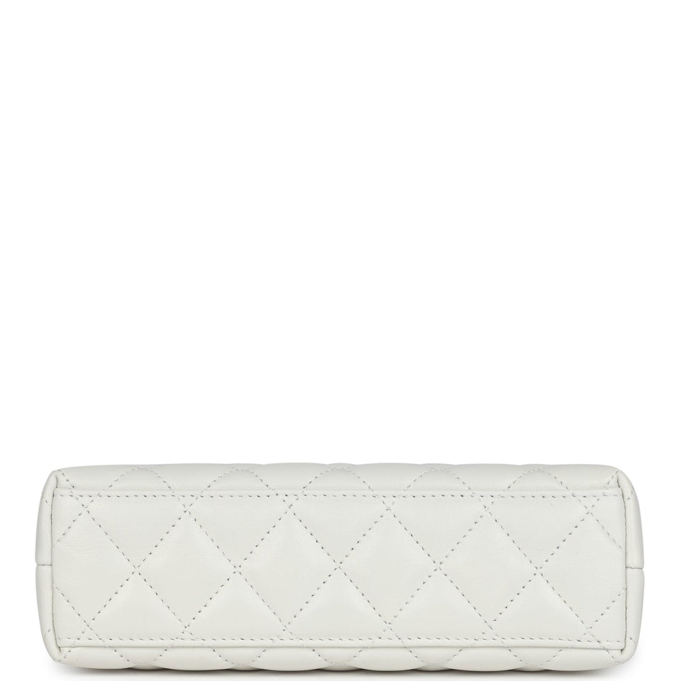 Chanel Small Kelly Shopper White Shiny Aged Calfskin Brushed Gold Hardware
