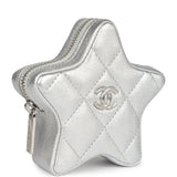 Chanel Walk Of Fame Star Clip-On Coin Purse Metallic Silver Goatskin Silver Hardware