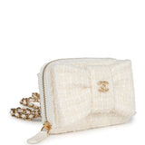 Chanel Bow Wallet  Holder on Chain White/Beige Tweed/Calfskin Gold Hardware