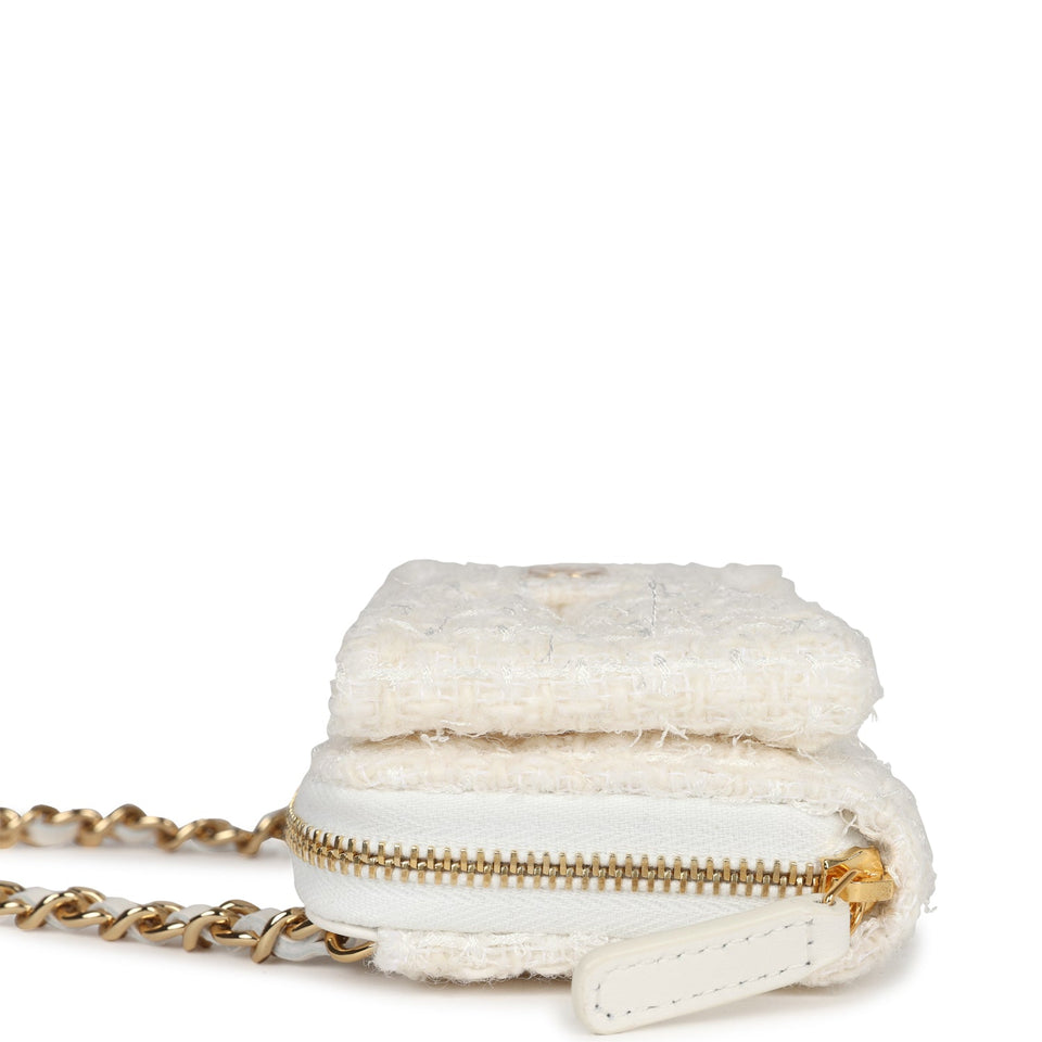 Chanel Bow Wallet  Holder on Chain White/Beige Tweed/Calfskin Gold Hardware