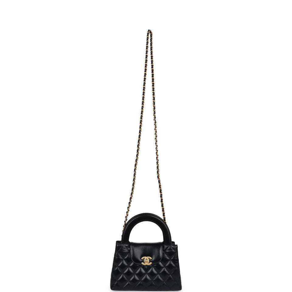 Chanel Small Kelly Shopper Black Shiny Aged Calfskin Brushed Gold Hardware