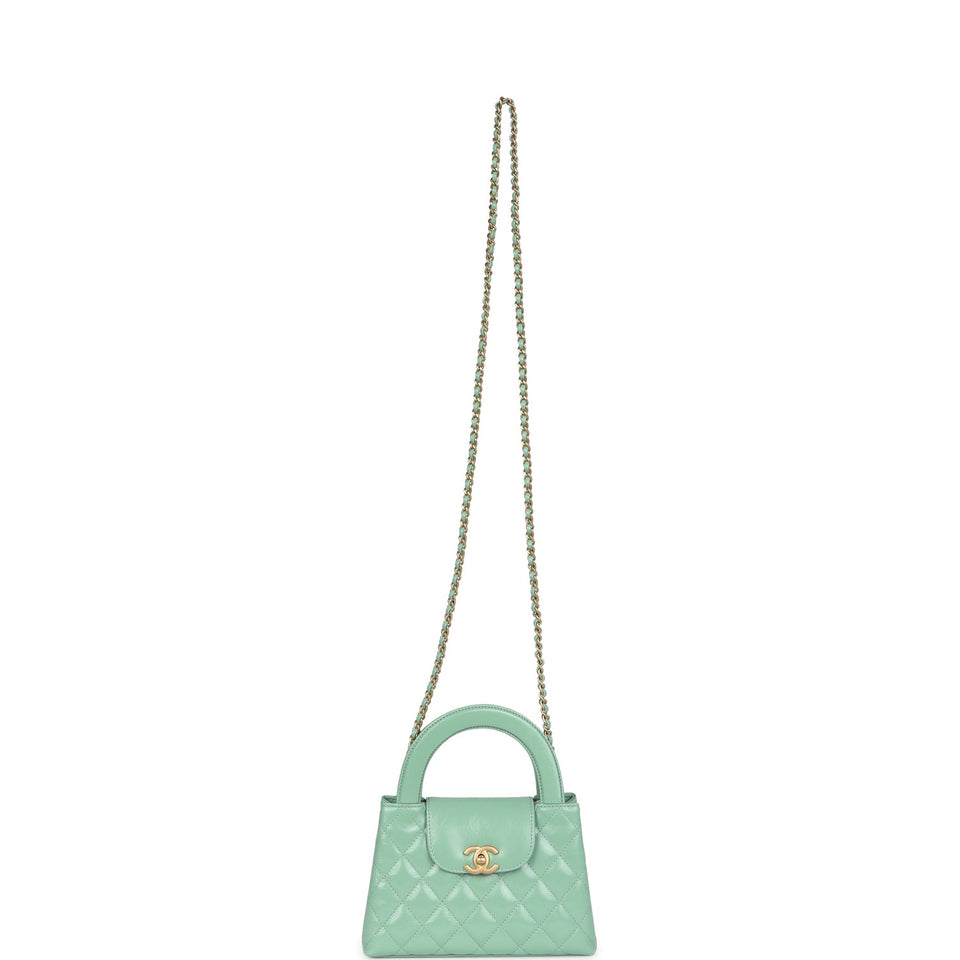 Chanel Small Kelly Shopper Light Green Shiny Aged Calfskin Brushed Gold Hardware