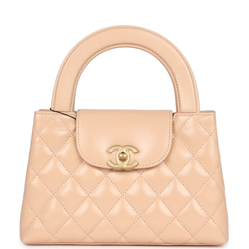 Chanel Small Kelly Shopper Beige Shiny Aged Calfskin Brushed Gold Hardware