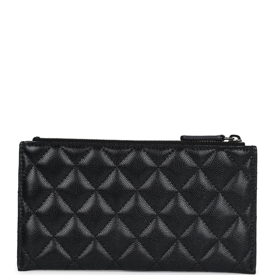 Chanel Classic Long Zipped Pouch Iridescent Black Caviar Ruthenium Hardware