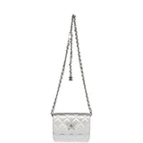 Chanel Crystal CC Walk Of Fame Clutch Wallet Silver Metallic Goatskin Silver Hardware