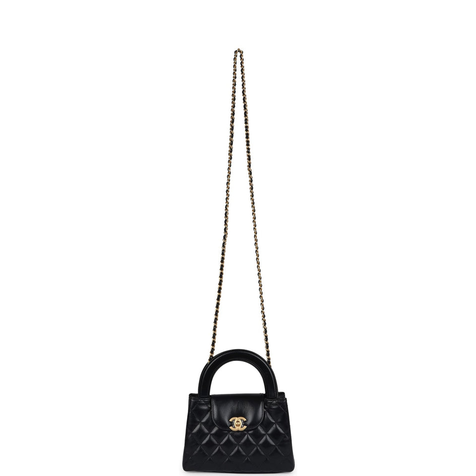 Chanel Small Kelly Shopper Black Shiny Aged Calfskin Brushed Gold Hardware
