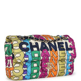 Chanel Medium Flap Bag Rainbow Logo Nylon Light Gold Hardware