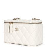 Chanel Small Vanity Case White Caviar Light Gold Hardware