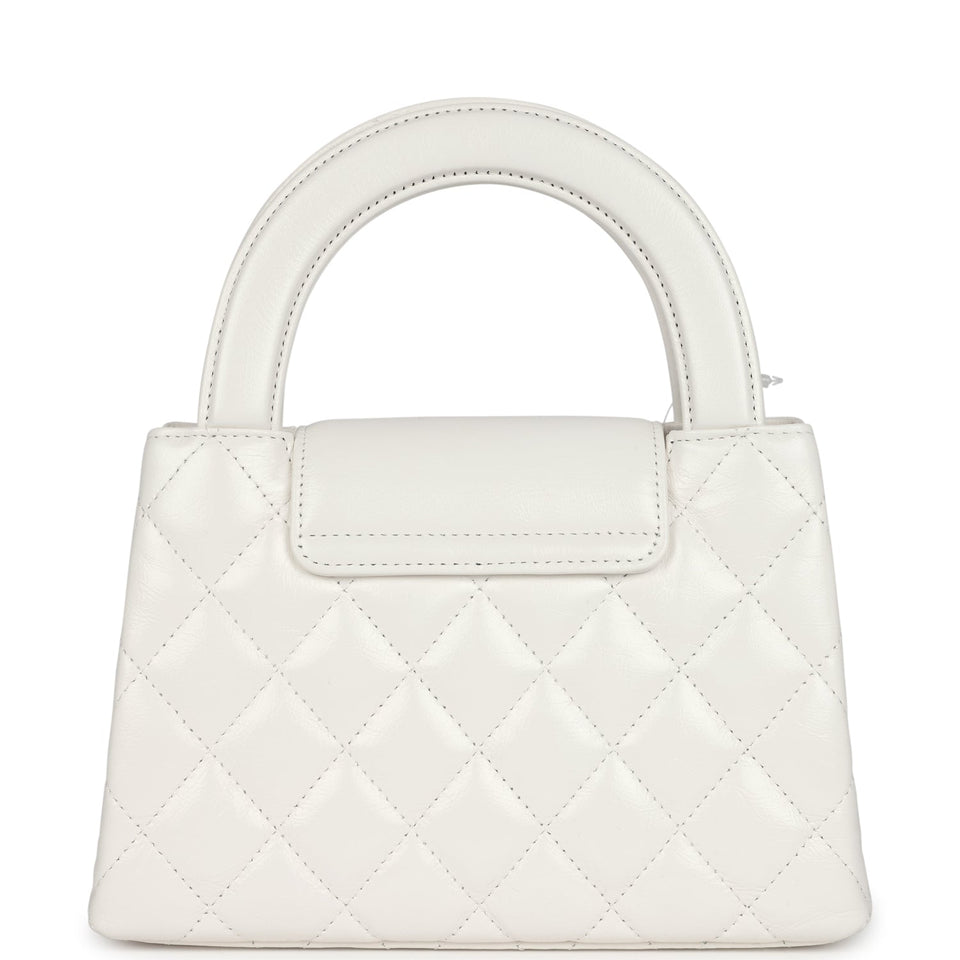 Chanel Small Kelly Shopper White Shiny Aged Calfskin Brushed Gold Hardware