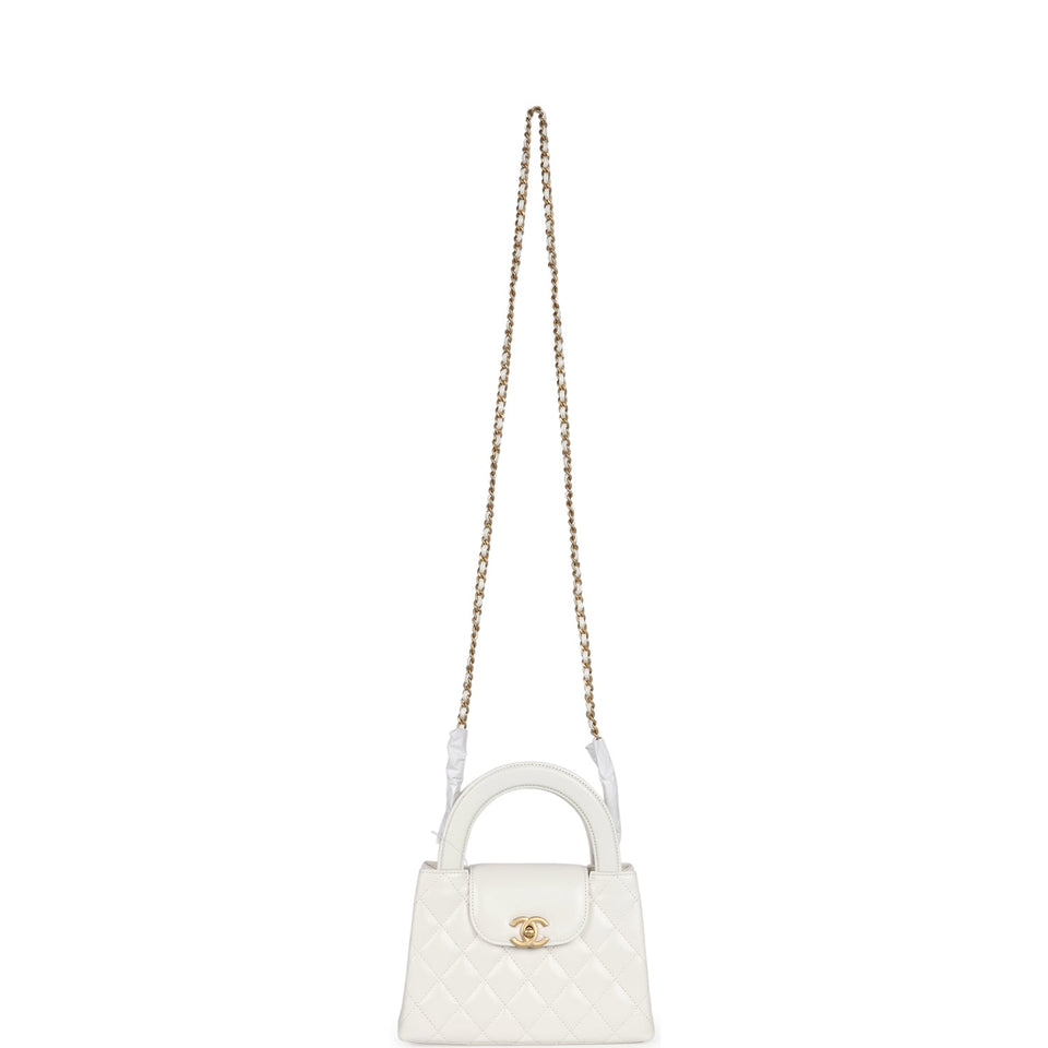 Chanel Small Kelly Shopper White Shiny Aged Calfskin Brushed Gold Hardware