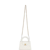 Chanel Small Kelly Shopper White Shiny Aged Calfskin Brushed Gold Hardware