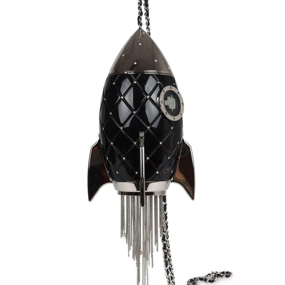 Chanel Limited Edition Rocket Ship Minaudière Bag Black Lucite and Crystals Silver Hardware