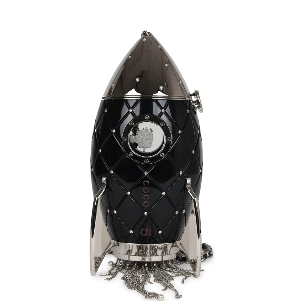 Chanel Limited Edition Rocket Ship Minaudière Bag Black Lucite and Crystals Silver Hardware
