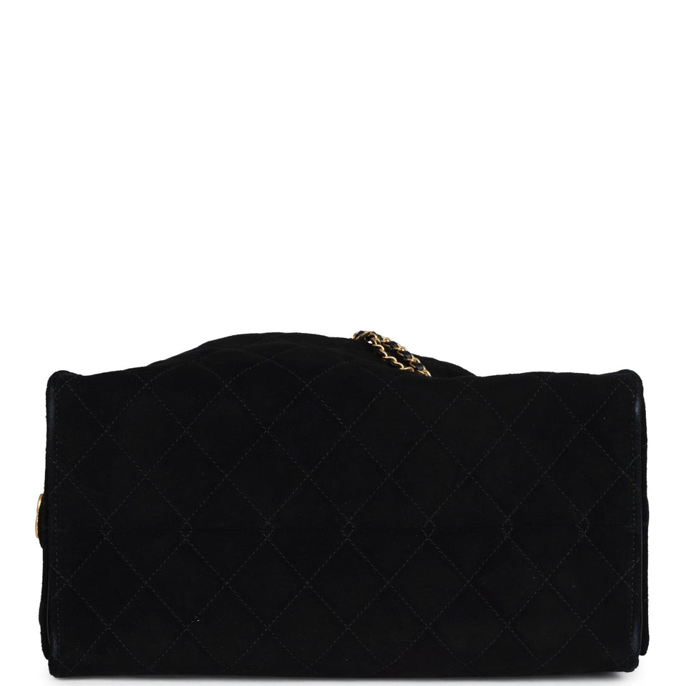 Chanel Large 25 Hobo Bag Black Suede Antique Gold Hardware