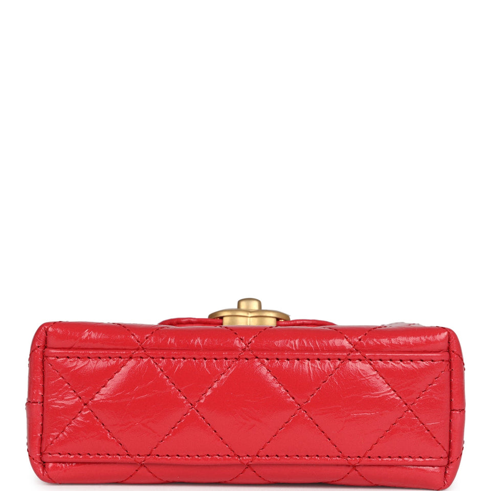 Chanel Nano Kelly Shopper Red Shiny Aged Calfskin Brushed Gold Hardware