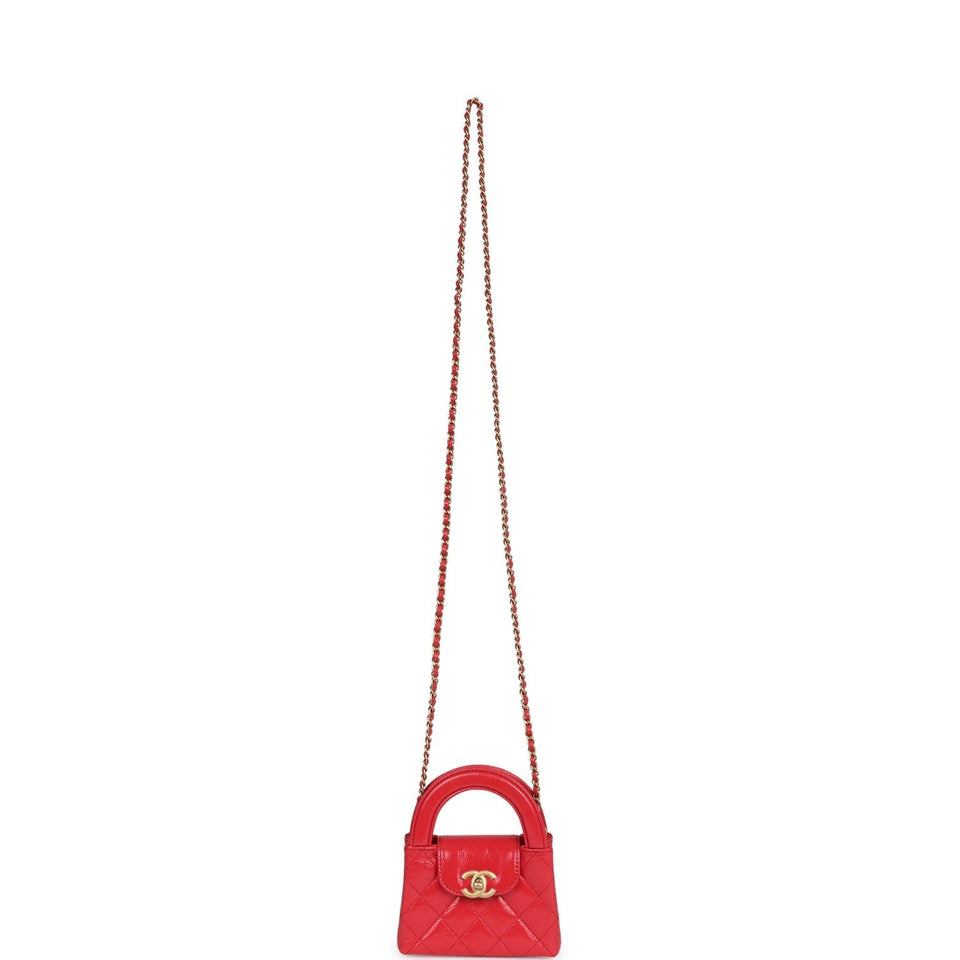 Chanel Nano Kelly Shopper Red Shiny Aged Calfskin Brushed Gold Hardware