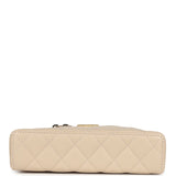 Chanel CC Top Handle Long Vanity Case With Chain Light Beige Shiny Caviar Brushed Gold Hardware