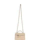Chanel CC Top Handle Long Vanity Case With Chain Light Beige Shiny Caviar Brushed Gold Hardware